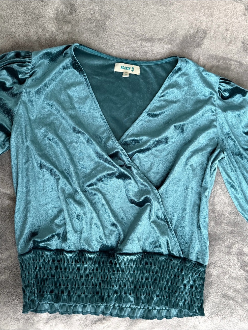 Rockin' C Teal Satin Wrap Top